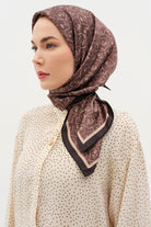 Çerçeveli Sura İpek Eşarp - Kahve TUGBA