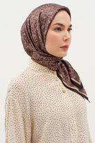 Çerçeveli Sura İpek Eşarp - Kahve TUGBA