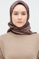 Çerçeveli Twill İpek Eşarp - Kahve TUGBA