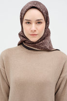 Çerçeveli Twill İpek Eşarp - Kahve TUGBA