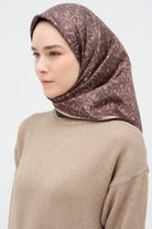 Çerçeveli Twill İpek Eşarp - Kahve TUGBA