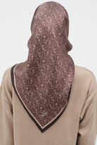 Çerçeveli Twill İpek Eşarp - Kahve TUGBA