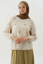 Çiçek Desenli Bluz - Haki TUGBA