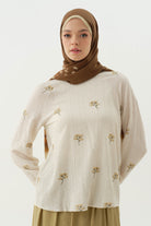 Çiçek Desenli Bluz - Haki TUGBA