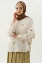 Çiçek Desenli Bluz - Haki TUGBA