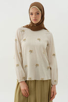 Çiçek Desenli Bluz - Haki TUGBA