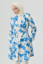 Çiçek Desenli Ceket - Mavi TUGBA