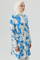 Çiçek Desenli Ceket - Mavi TUGBA