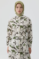 Çiçek Desenli Kemerli Tunik - Bej TUGBA