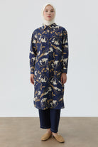 Çiçek Desenli Kemerli Tunik - Lacivert TUGBA