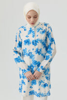 Çiçek Desenli Yırtmaçlı Tunik - Mavi TUGBA