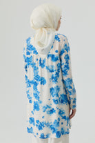Çiçek Desenli Yırtmaçlı Tunik - Mavi TUGBA