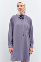 Çiçekli Kravat Detaylı Tunik - Lila TUGBA