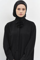 Çiçekli Kravat Detaylı Tunik - Siyah TUGBA