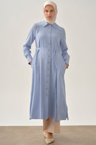 Çift Dolama Kemerli Uzun Tunik - Açık Mavi TUGBA