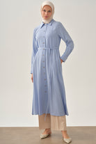 Çift Dolama Kemerli Uzun Tunik - Açık Mavi TUGBA