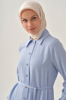 Çift Dolama Kemerli Uzun Tunik - Açık Mavi TUGBA