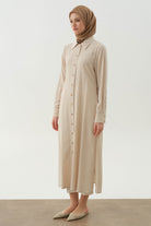 Çift Dolama Kemerli Uzun Tunik - Bej TUGBA