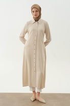 Çift Dolama Kemerli Uzun Tunik - Bej TUGBA