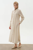 Çift Dolama Kemerli Uzun Tunik - Bej TUGBA