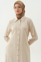Çift Dolama Kemerli Uzun Tunik - Bej TUGBA