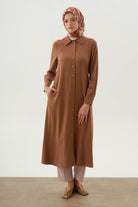 Çift Dolama Kemerli Uzun Tunik - Kahve TUGBA