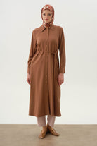 Çift Dolama Kemerli Uzun Tunik - Kahve TUGBA