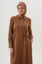 Çift Dolama Kemerli Uzun Tunik - Kahve TUGBA