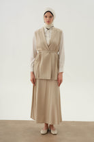 Çift Kat Biye Kemerli Yelek - Bej TUGBA