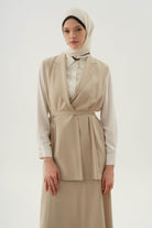 Çift Kat Biye Kemerli Yelek - Bej TUGBA