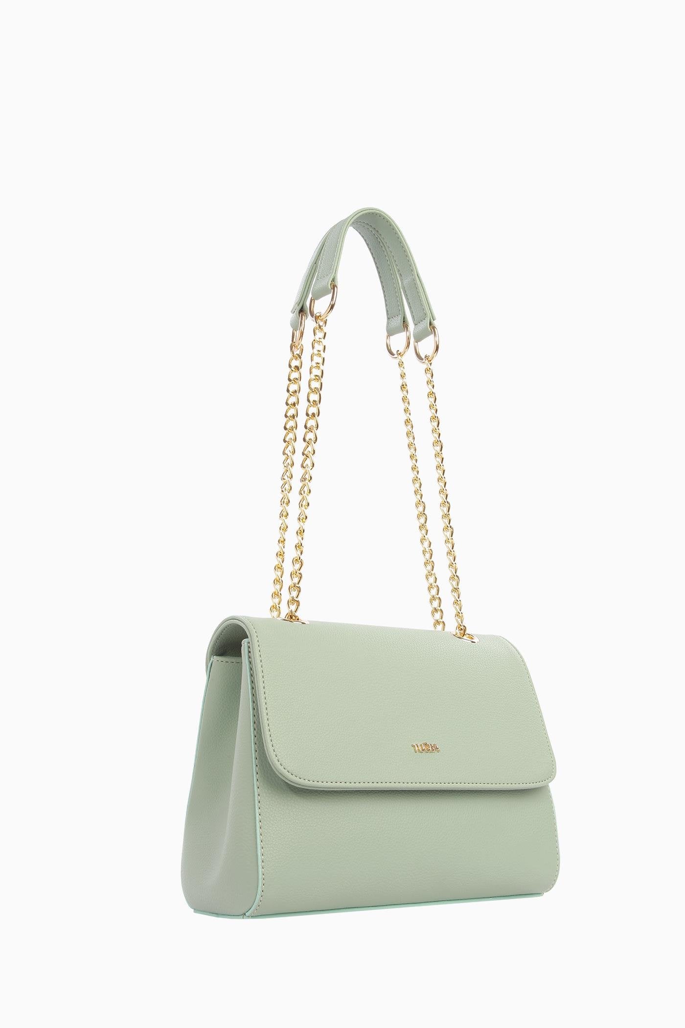Çift Kulplu Zincirli Flap Çanta - Su Yeşili TUGBA