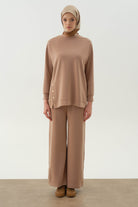 Çıtçıt Yırtmaç Detaylı Örme Tunik - Fındık TUGBA