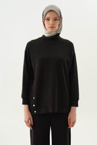 Çıtçıt Yırtmaç Detaylı Örme Tunik - Siyah TUGBA
