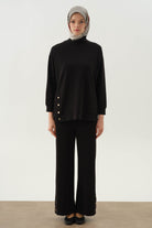 Çıtçıt Yırtmaç Detaylı Örme Tunik - Siyah TUGBA