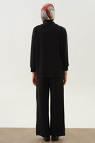 Çıtçıt Yırtmaç Detaylı Örme Tunik - Siyah TUGBA