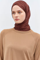 Çizgi Desen Viskon Şal - Açık Kahve TUGBA