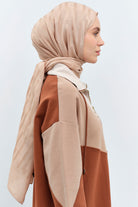Çizgi Desen Viskon Şal - Bej TUGBA
