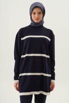 Çizgi Detaylı Tunik - Lacivert TUGBA