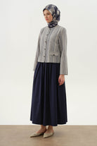 Çizgili Mini Ceket - İndigo TUGBA