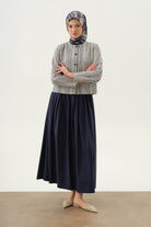 Çizgili Mini Ceket - İndigo TUGBA