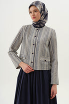 Çizgili Mini Ceket - İndigo TUGBA