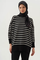 Çizgili Triko Kazak - Siyah TUGBA