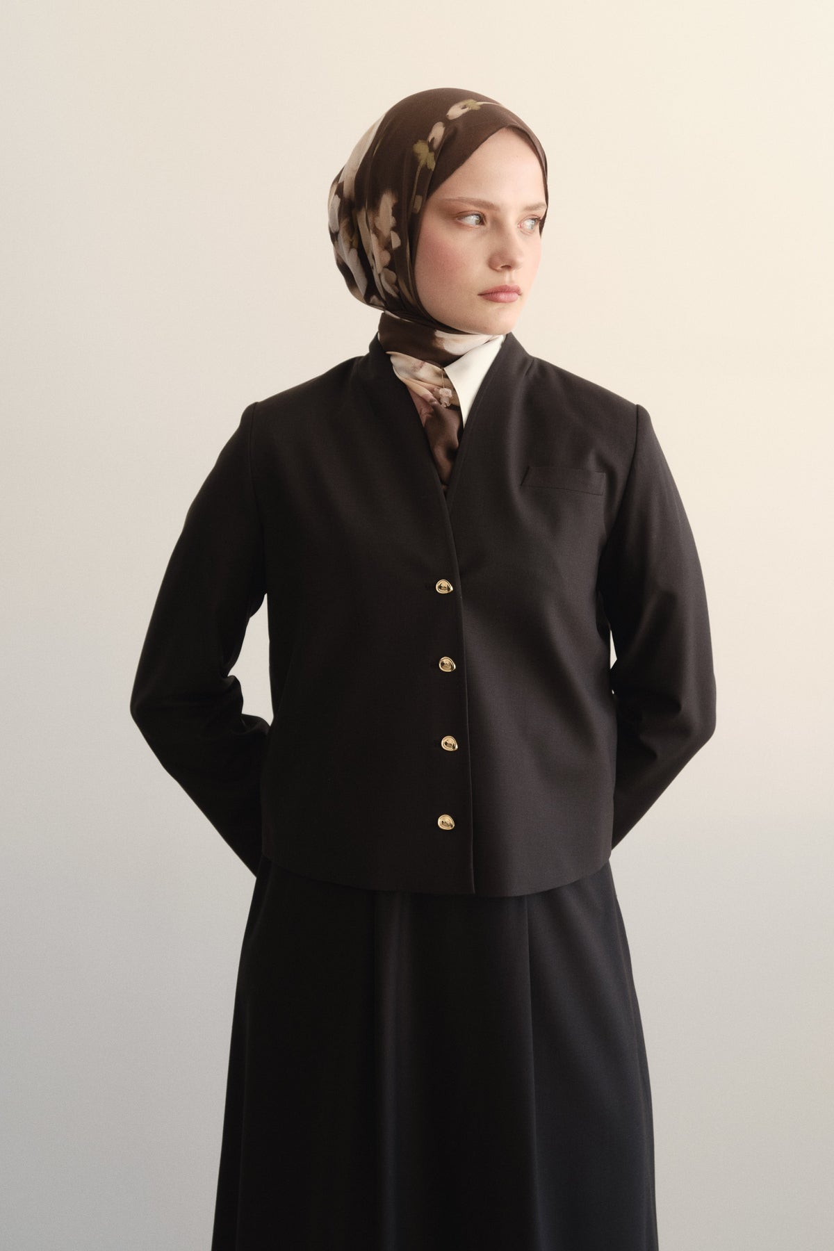 Wool Blend Button-Up Jacket - Brown