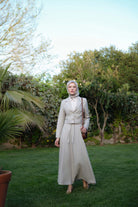 Crop Ceket Etekli Keten Takım - Bej TUGBA