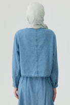 Crop Denim Gömlek - Açık Mavi TUGBA