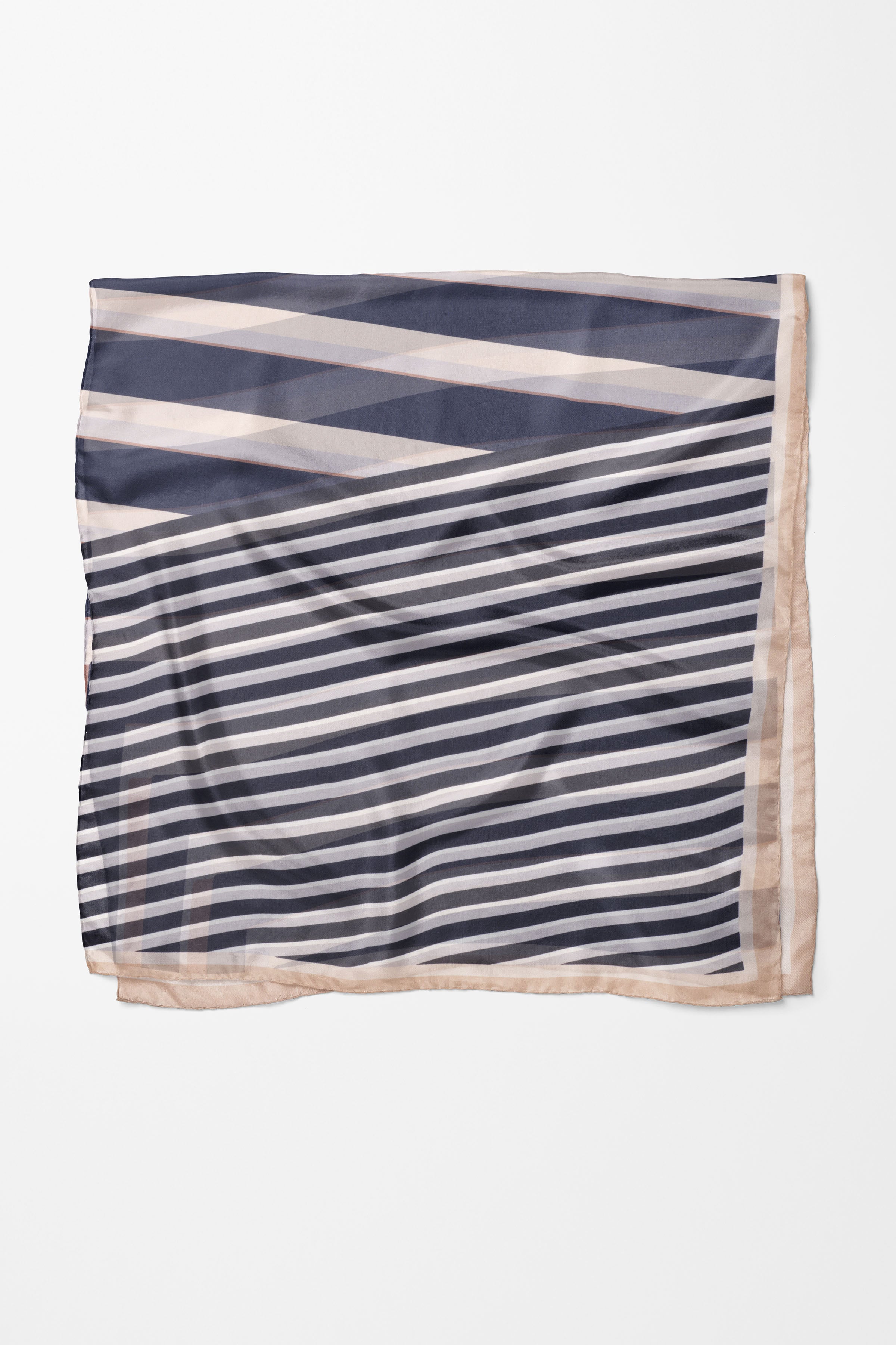 Çubuk Desenli Twill İpek Eşarp - Açık Mavi TUGBA