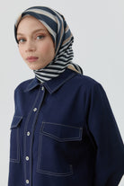 Çubuk Desenli Twill İpek Eşarp - Açık Mavi TUGBA