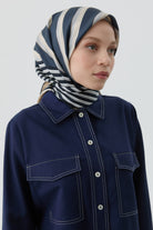 Çubuk Desenli Twill İpek Eşarp - Açık Mavi TUGBA