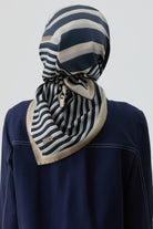 Çubuk Desenli Twill İpek Eşarp - Açık Mavi TUGBA