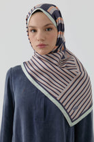 Çubuk Desenli Twill İpek Eşarp - Lila TUGBA